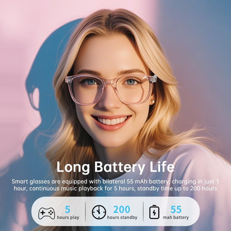 Tulbeys Smart Glasses for Women, Blue Light Filtering Lenses，Bluetooth 5.3, Audio & Mic, Intelligent Touch,Open-Ear Clear Sound, Remote Photography, Ultralight Comfortable Design for Working. - Image 5